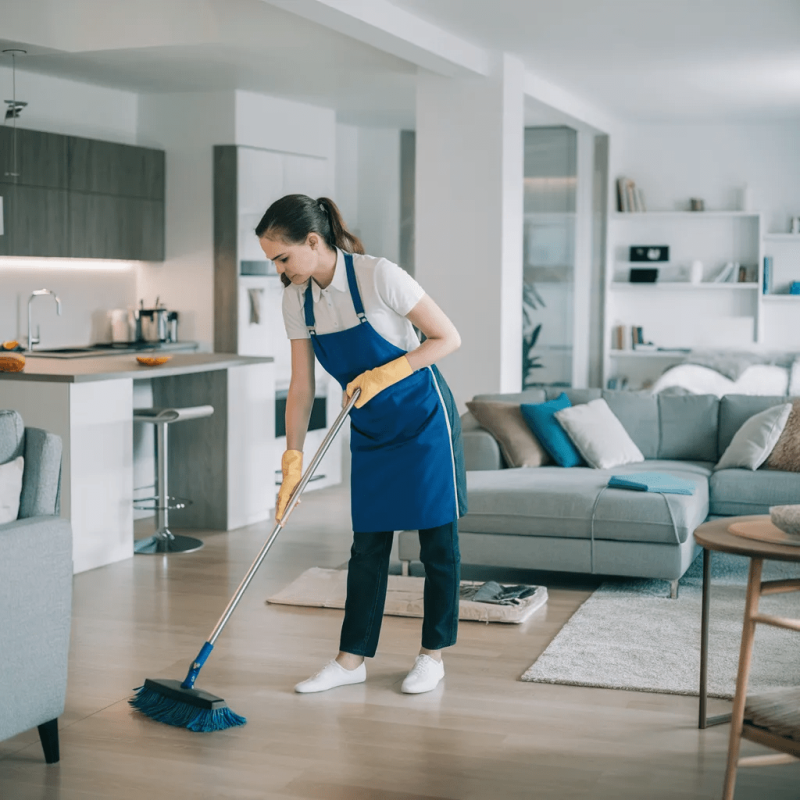 femme de menage avec balais airbnb